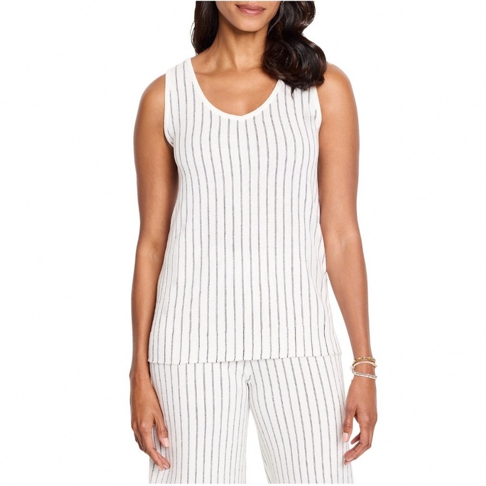 NIC+ZOE Destination Stripe Knit Tank Top White Multi M251142 Large